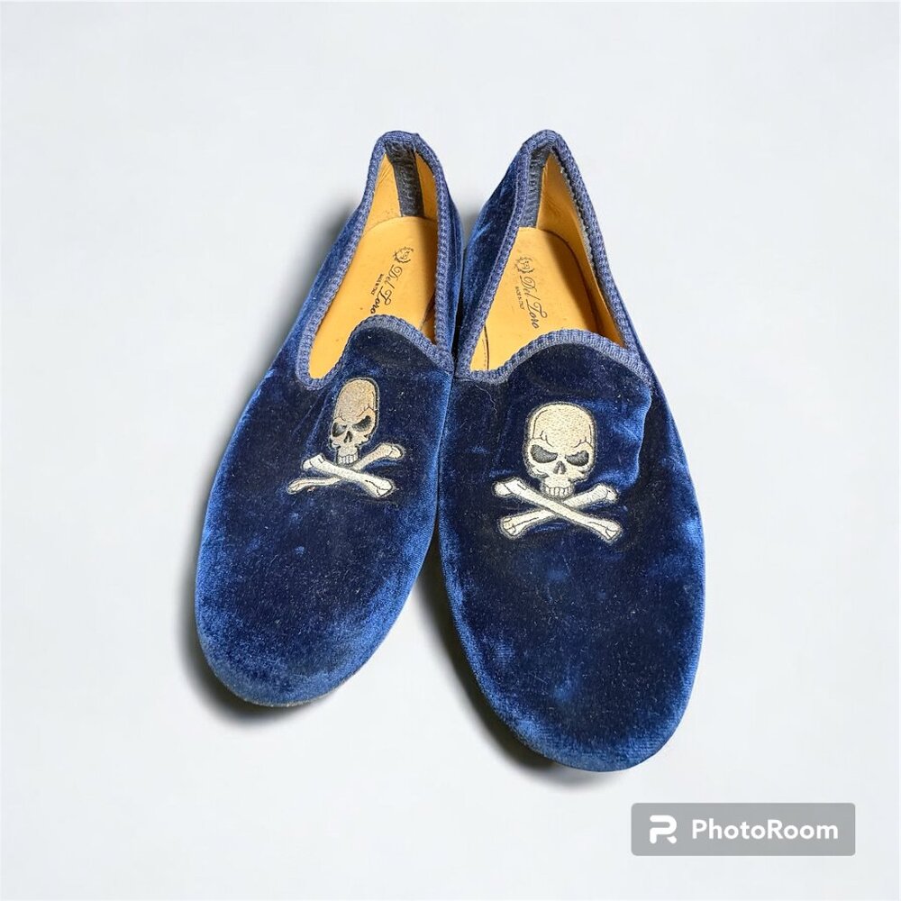 Del Toro blue velvet embroidered skull men’s loafer size 11 made in Italy
